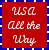 A 2x2 contact sheet of an animated icon featuring red text on a blue and white checkered border with American flag imagery in the right columns.