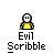 A 4x4 grid of animated buddy icons showing a yellow stick figure with white head and black scribbles, each labeled "Evil Scribble" below the icon.
