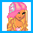 Pixel art contact sheet showing three frames of an animated buddy icon with a cartoon character and text phrases on pink backgrounds.