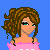 Pixel art contact sheet showing three frames of a character named Natasha with curly brown hair, pink clothing, and golden legs against a blue background, with the name "Natasha" repeated in blue and pink text below.