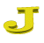 Yellow stylized letter J icons in various orientations on a gray background, arranged in and