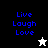 Four display 'Live Laugh Love' text with star icons; top-left and bottom-right have white stars on black/white backgrounds, top-right and bottom-left have black stars on gray background