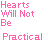 Pixelated text in pink and black on white background, with 'Hearts Will Not Be Practical' repeated across multiple