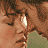 A 3x3 contact sheet of animated frames from a Pride and Prejudice-themed buddy icon showing romantic close-ups between two characters, with text overlays for the title and actor name.