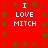 Red background with green pixelated patterns and four identical white text blocks reading "I LOVE MITCH" arranged in a
