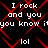 Black background with red diamond lattice pattern and white pixelated text repeating 'I rock and you you know it' and 'lol'.