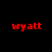Red text 'wyatt' appears on four distinct circular backgrounds with varying grayscale gradients and brightness levels.
