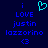Pixelated blue text on dark blue background with cyan heart symbol above text, showing static display of 'i LOVE justin lazzorino <3'