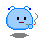 A blue pixelated character with rounded ears displays multiple expressions including smoking, crying, and neutral states against a gray background.
