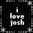Black background with white pixelated text "i love josh" repeated in four quadrants, bordered by dashed lines and asterisk-like symbols at corners and midpoints.