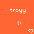 Pixelated orange background with repeated white text 'troyy', colons, and heart symbols in a pattern; gray rectangle partially covers bottom-right corner