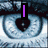 A static image shows a blue eye with a heart-shaped pupil, a purple vertical bar, and a heart-shaped cutout in the iris.