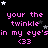 Pixelated text repeats 'your the twinkle in my eye'sin my eye's' with '(33' below, surrounded by white and gray stars on black background.