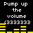 Black background with white text reading "Pump up the volume (333333)" and yellow audio equalizer bars in two , each showing different bar heights