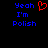 Blue pixelated text 'Yeah I'm Polish' on black background with red heart symbol above 'Yeah' on left side.