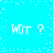 Pixelated cyan background with scattered white dots and four identical 'WUT?' text clusters arranged in a pattern