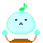 Four pixelated light blue spherical characters with black square eyes and small mouths, each in distinct poses with colored musical notes above their heads.