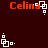 Red text 'Celina' appears with white square-and-dot animation elements on a dark brown background.