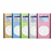 Five vertically aligned, side-by-side rectangular icons with rounded corners in brown, blue, green, white, and pink hues featuring circular white areas at the bottom.