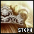Pixelated image of a character with brown hair and light skin, wearing a white top against a beige background, with 'STEPH' text in black-and-white block letters at bottom right.