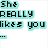 Pixelated text in cyan boxes on white and brown backgrounds reads "She REALLY likes you" followed by "but she's too afraid to tell ANYONE".