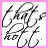Animated sequence of black cursive text 'that's kott' on white background with pink border, transitioning from no heart to small pink hearts in bottom-right corner.
