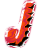 A vertical orange and pink animated icon with black accents on a white background, accompanied by scattered gray pixelated text fragments.