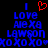 Pixelated blue text and red heart symbol on black background, with 'I' above 'love' and 'Alexa Lawron' below, repeated in mirrored layout.