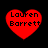 Four red heart-shaped icons with black text reading "Lauren Barrett" on a black background, arranged in two of two