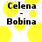Yellow circular shapes surround black text reading "Celena - Bobina" on a white background.
