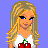 Pixel art featuring a blonde woman with blue eyes, a woman's torso holding a basket, and legs in sneakers, all on a blue background with repeated cherry text and symbols.