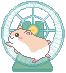 Pixelated hamster in a wheel with four distinct poses showing movement across frames.