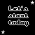 Pixelated text 'Let's start today' with red and white lettering on black background, surrounded by small stars.