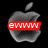 A grayscale Apple logo with a red banner reading 'ewww' overlaid on the left side, displayed in three variations against black and gray backgrounds.