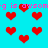 Pixelated red hearts float over a cyan background with pink text repeating 'g is awsomg' in two horizontal bands.