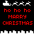 Pixel art animation of Santa's sleigh with reindeer and Christmas text, showing two distinct states on a black background.