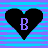 A 48x48 pixel animated buddy icon featuring two heart shapes with the letter B, displayed in a contact sheet format showing frame transitions from black heart to purple heart against a striped background.