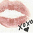 Pixelated close-up of lips with pinkish-red tones and white teeth, accompanied by black text reading 'XOXO' in a stylized font.