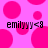 Pink polka-dot background with repeated text 'emilyyy<8' in black pixelated font, two identical instances side-by-side.