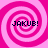 Four identical pink spiral patterns arranged in a , each containing the text "JAKUB!" in black pixelated font