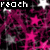 Pixelated image with pink and white stars on black background, text fragments 'reach', 'for', 'the' in dark blocks, yellow 'stars!!!' at bottom.