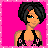 Pixel art contact sheet of a punk-themed character with four frames showing full body, torso, legs, and text elements on pink background.
