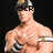 Muscular man in cap and armbands with text overlays on his face, displayed across three
