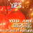 Pixelated image with bold white text reading "YES." above "YOU ARE" on a fiery orange-red background with scattered light effects.