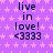 Purple background with light pink stars, repeated text "live in love! <3333" in dark purple pixelated font across three