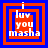 Four identical square arranged in a , each containing layered red and blue borders with white text reading "i luv you masha"