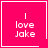 Four pink square with white borders display 'I love Jake' text; top-right has a heart, bottom-right has a star