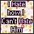 Animated contact sheet of 17 frames showing a pixel art icon with changing text colors on a patterned background, displaying the phrase "I Hate how I Can't Hate Him" in various color combinations across sampled frames.