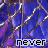 Animated contact sheet of a buddy icon showing text changing across frames over a blue-purple chain-link fence background with white highlights.