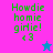 Pixelated green text reads "Howdie homie girlie! <3" on a split background of pink and blue, with a small star icon below the text.